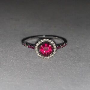 FZN 925 Sterling Silver Red & Clear Bedazzled Halo Ring Size 10.5